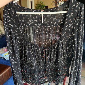 Free People Black Floral Blouse